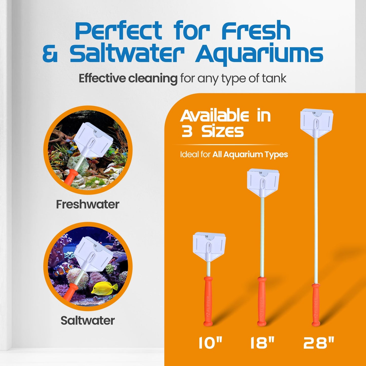 Flipper Platinum Aquarium Algae Scraper - 10’’ - Hand Held Scraper