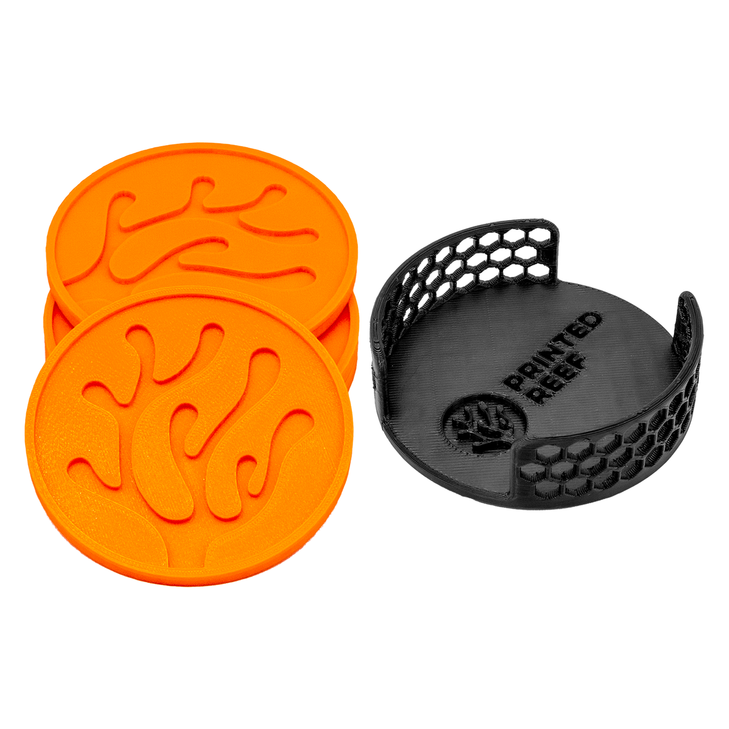 Printed Reef Coral Coasters Set - Orange / Black - merch