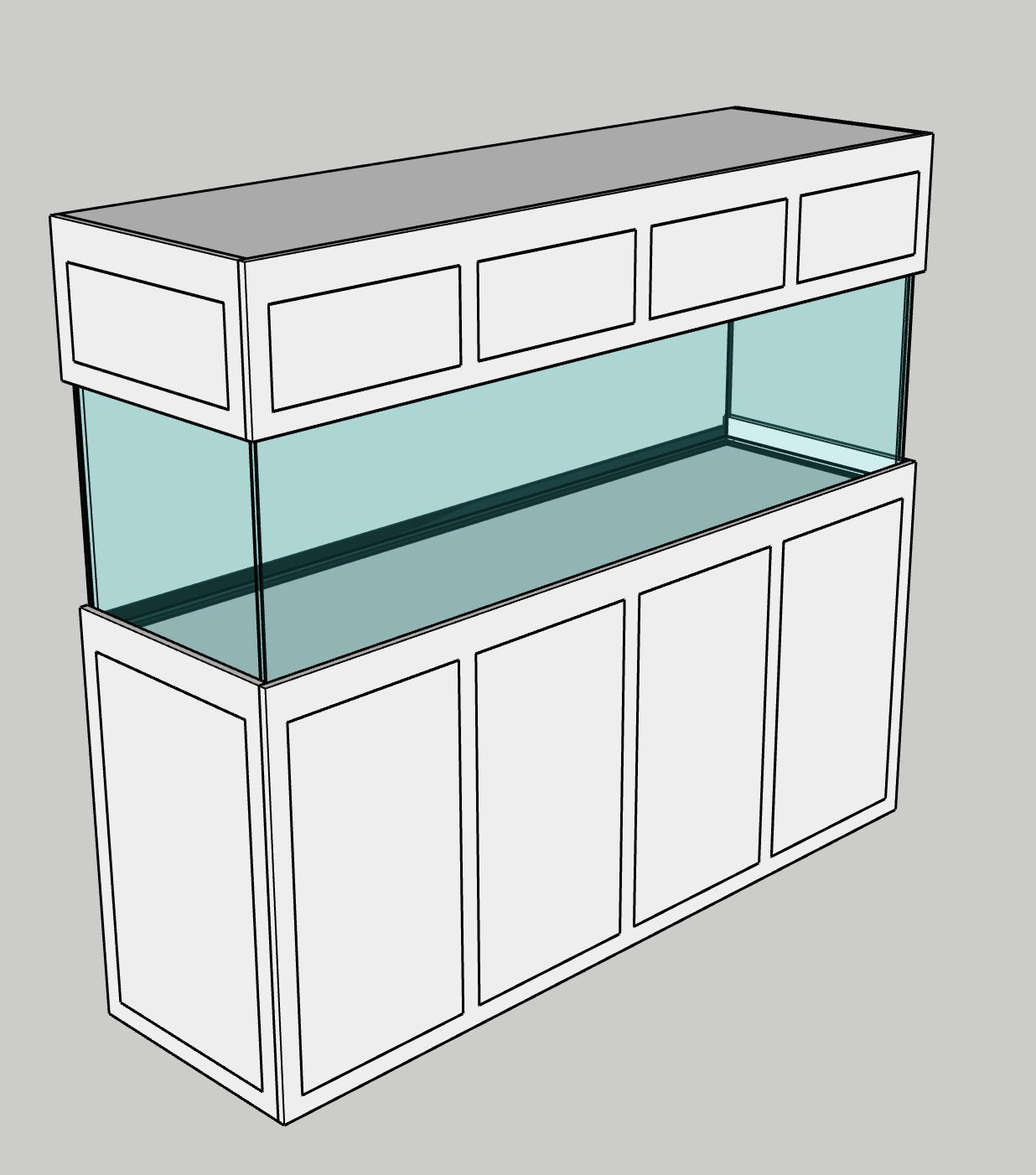 220 Gallon Glass Aquarium with Euro-Bracing and Black Trim Low Iron Glass Front Standard