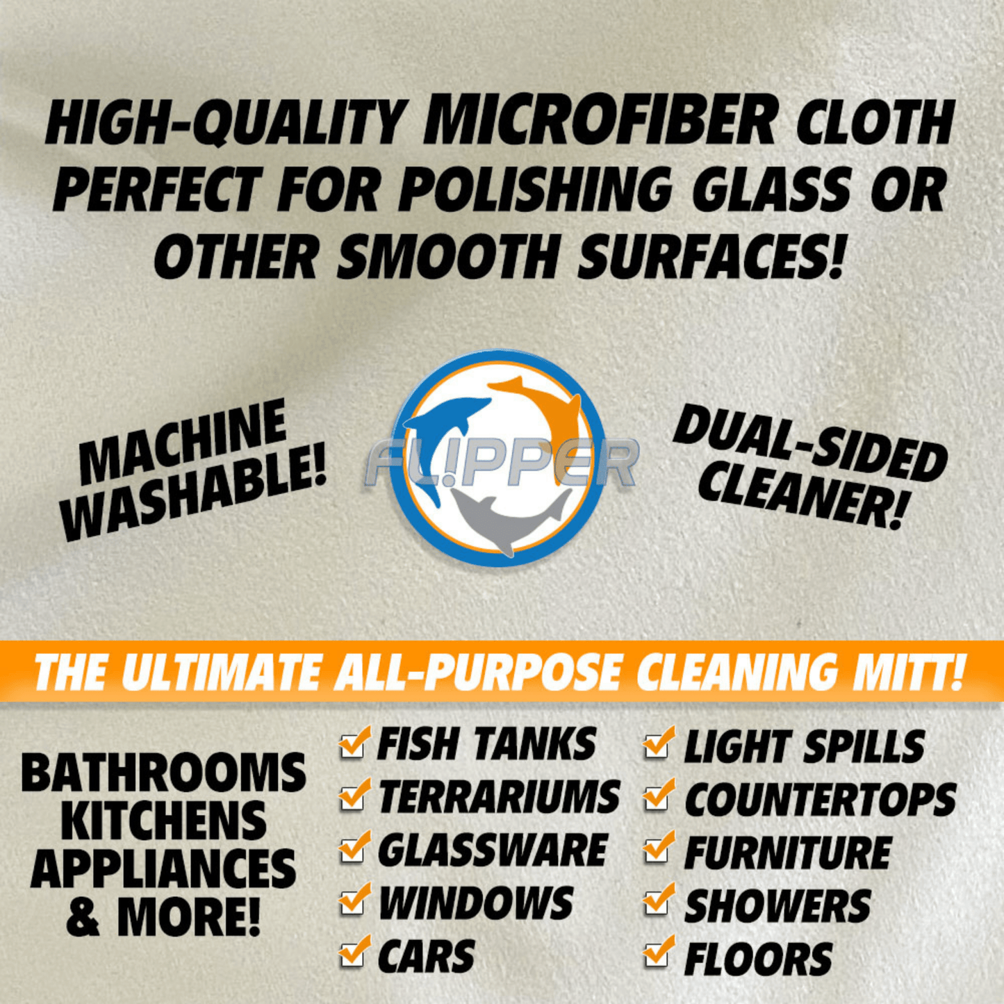 Flipper 2-in-1 Microfiber Aquarium Cleaning Mitt 2 Pack - Flipper Accessories