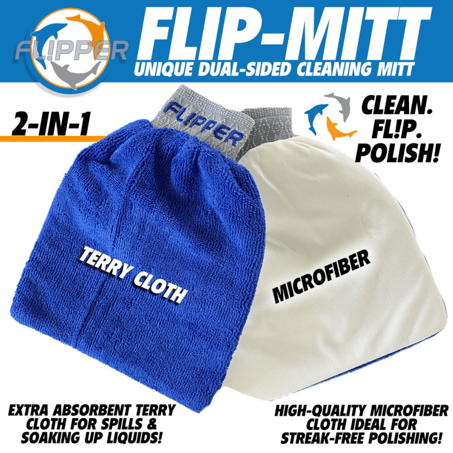 Flipper 2-in-1 Microfiber Aquarium Cleaning Mitt 2 Pack - Flipper Accessories