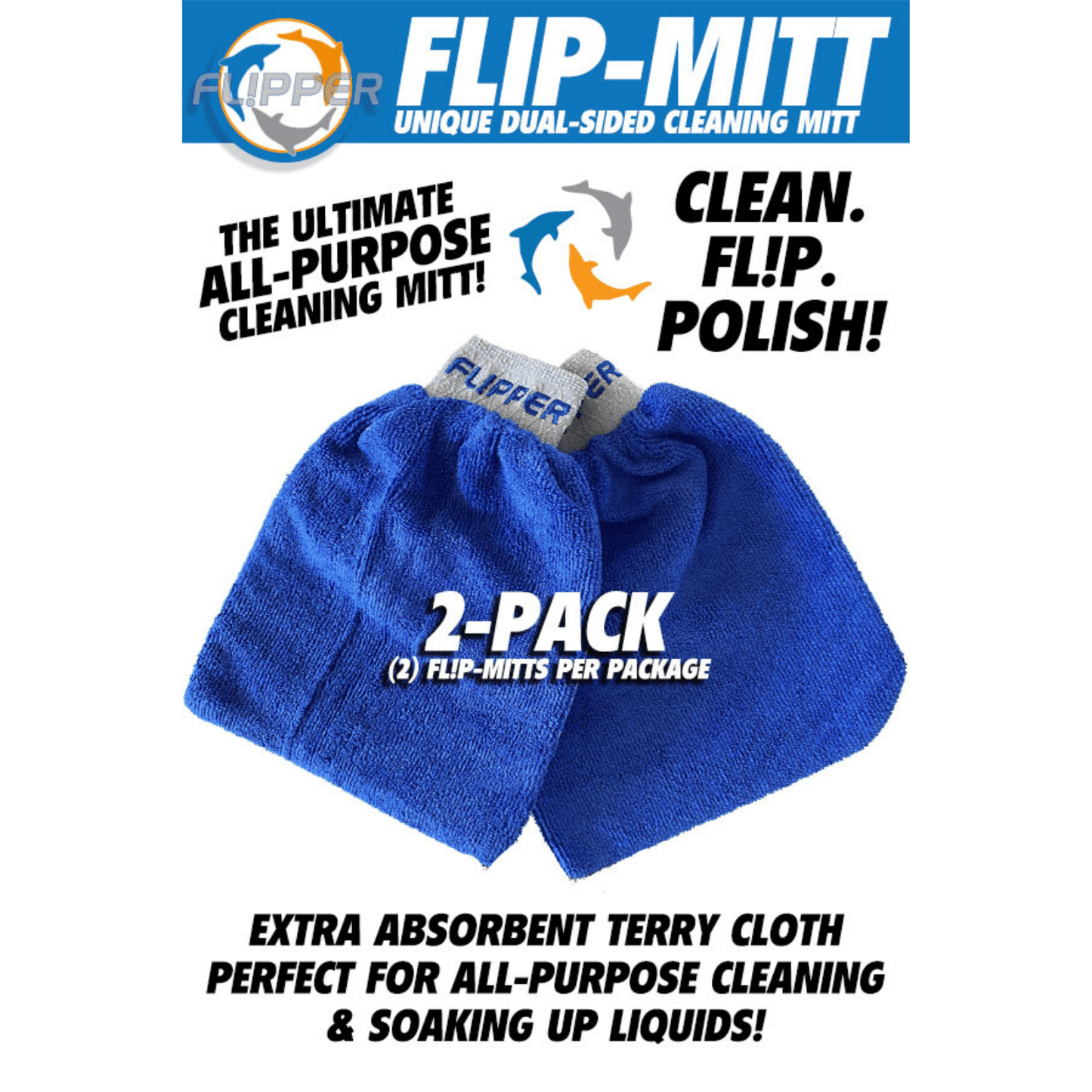 Flipper 2-in-1 Microfiber Aquarium Cleaning Mitt 2 Pack - Flipper Accessories
