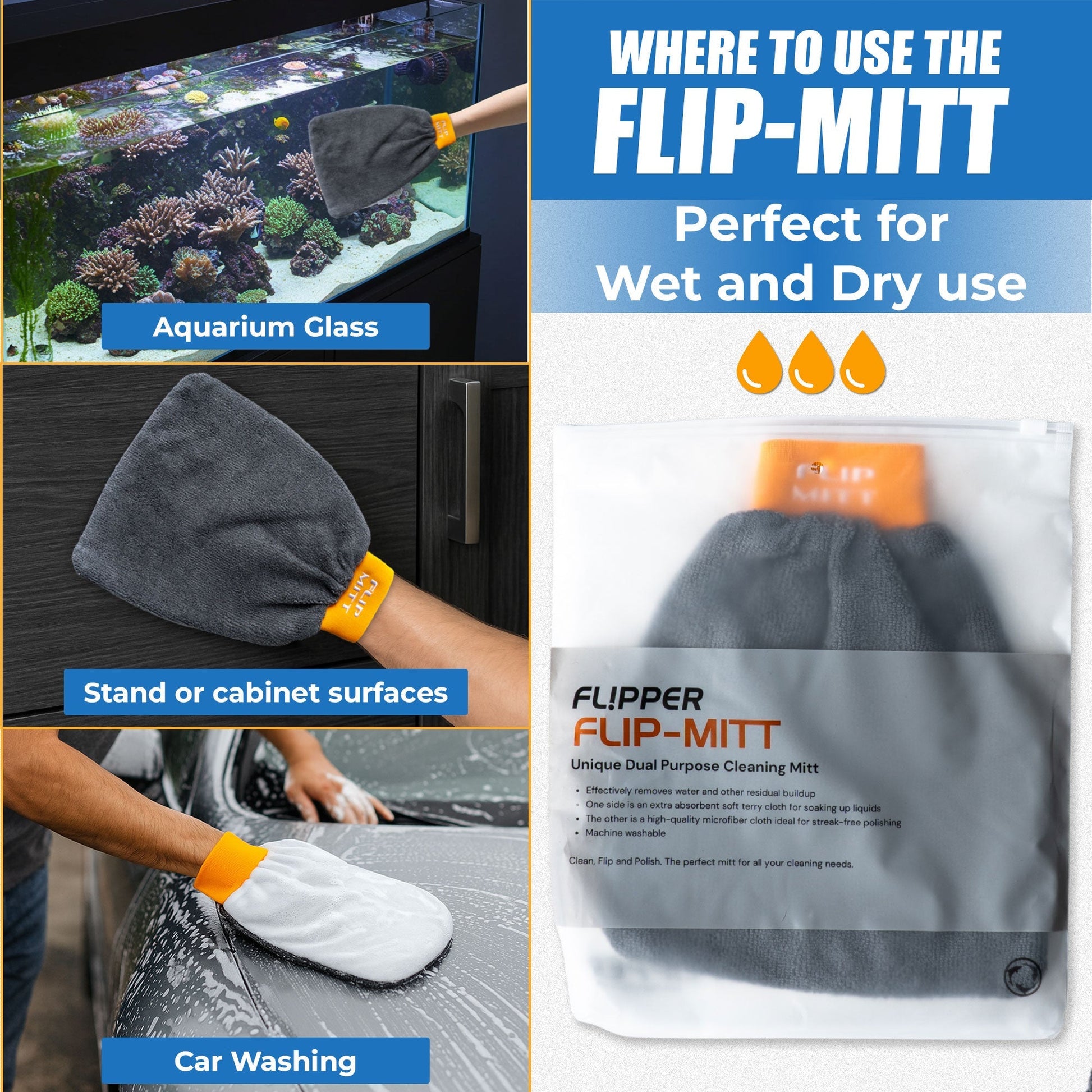 Flipper 2-in-1 Microfiber Aquarium Cleaning Mitt 1 Pack - Flipper Accessories
