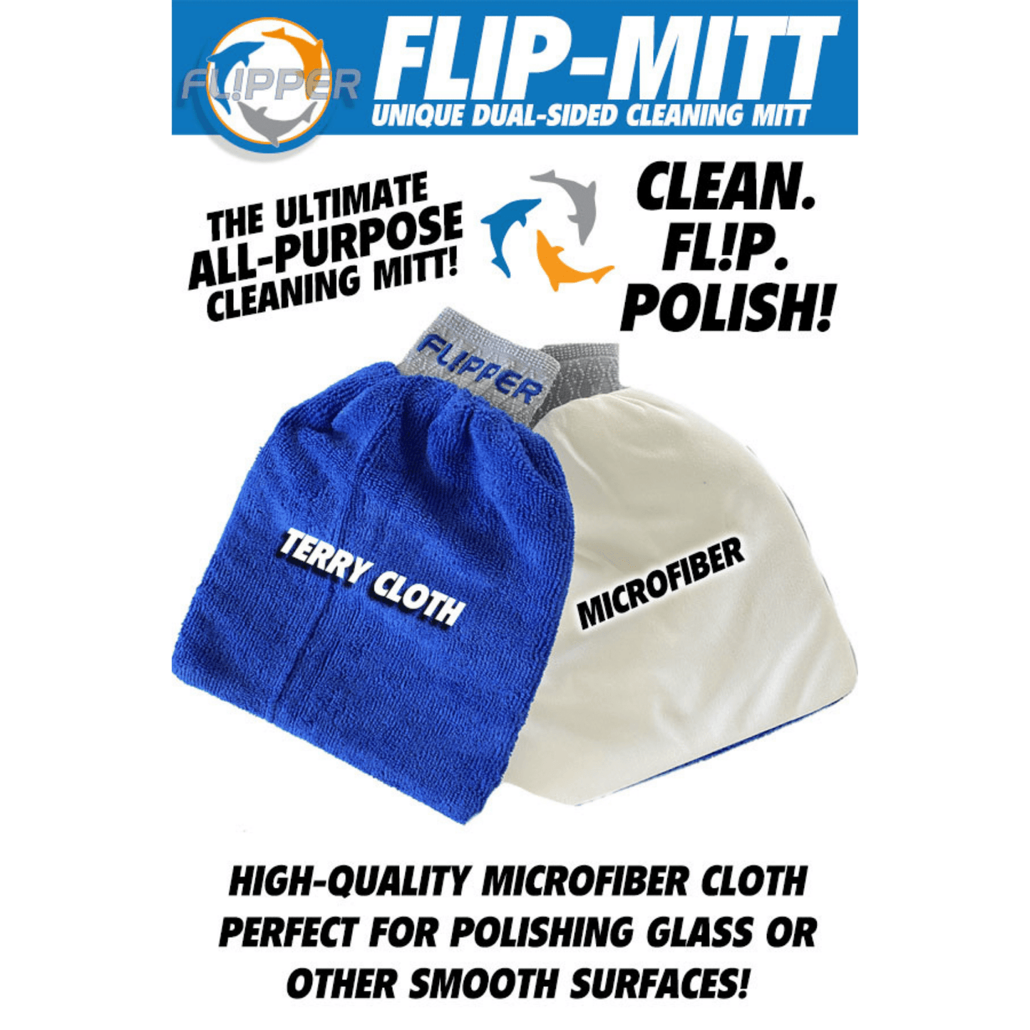 Flipper 2-in-1 Microfiber Aquarium Cleaning Mitt 2 Pack - Flipper Accessories