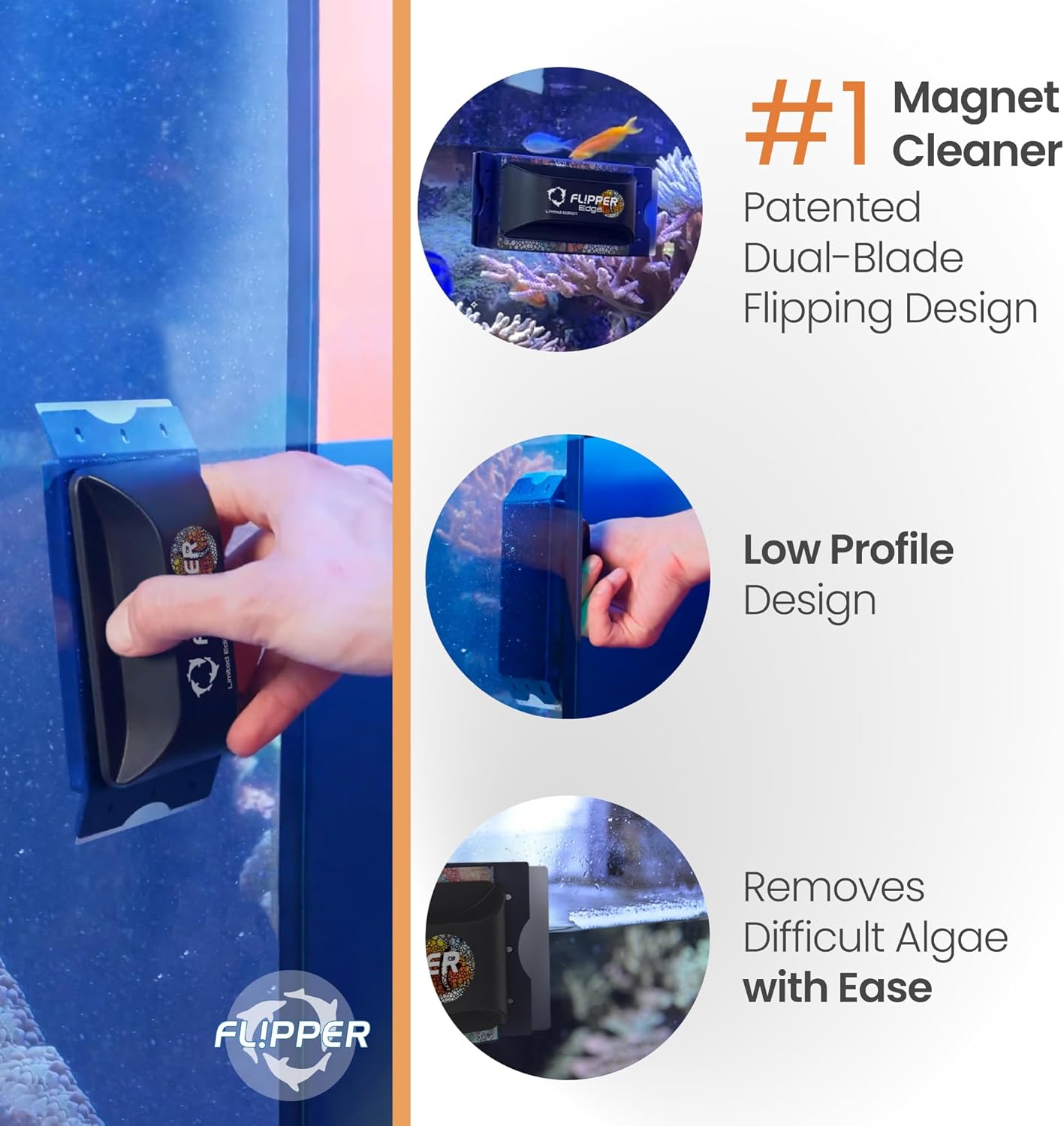 Flipper Edge Limited Edition Clownfish 2 in 1 Floating Magnetic Aquarium Algae Cleaner (STANDARD) - Aquarium Cleaning