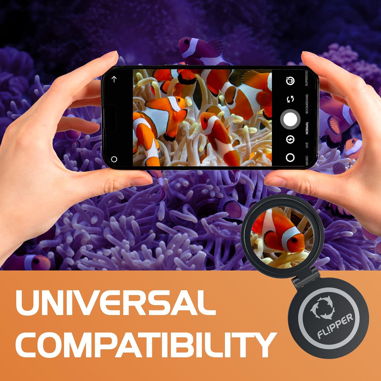 Flipper Flip-Kick Phone Filter Aquarium Reef Lens with Orange and Yellow Lenses - Aquarium Viewer