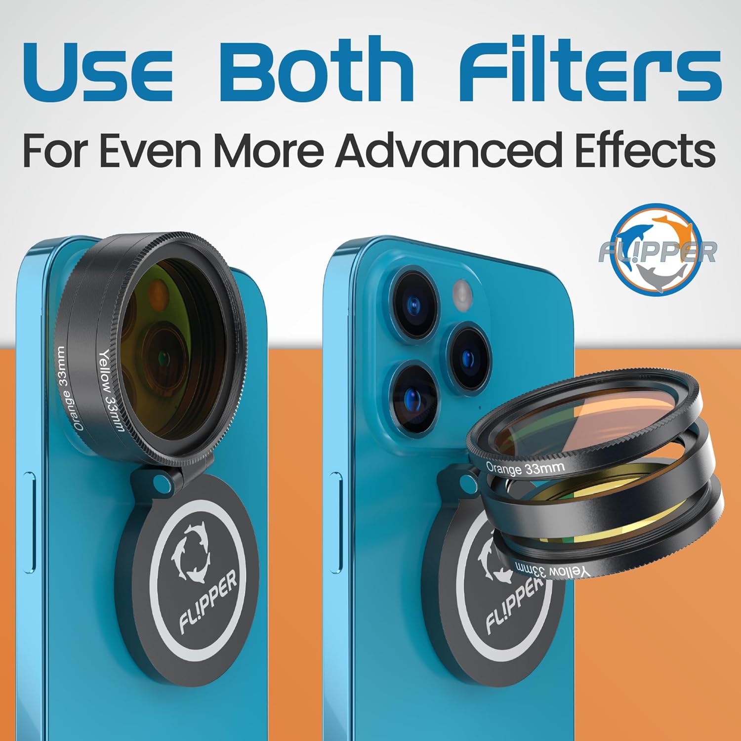Flipper Flip-Kick Phone Filter Aquarium Reef Lens with Orange and Yellow Lenses - Aquarium Viewer