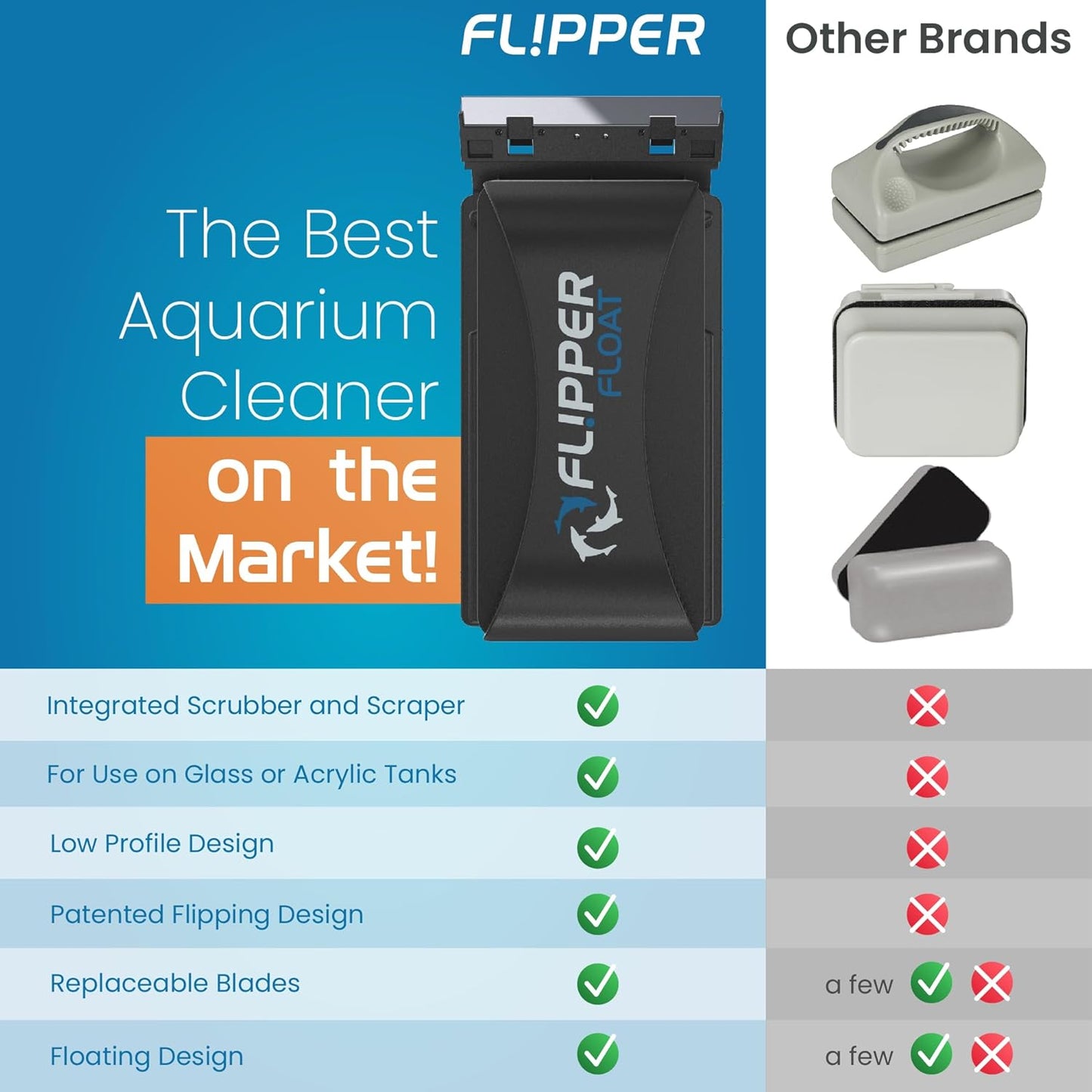 Flipper FLOAT 2 in 1 Magnetic Aquarium Algae Cleaner (Standard) - Scrubber