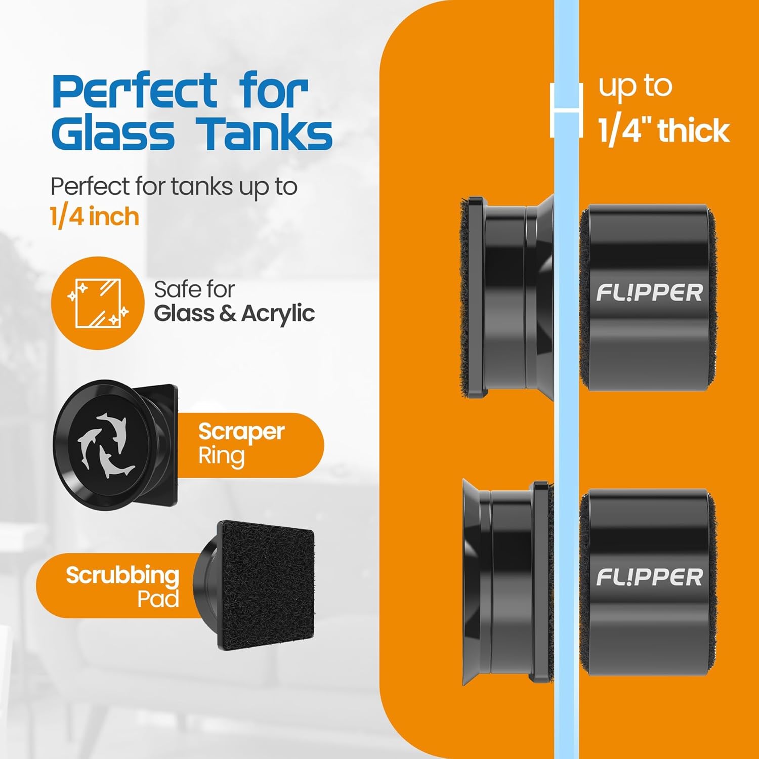 Flipper Pico Black 2-in-1 Aquarium Magnet Cleaner - Scrubber