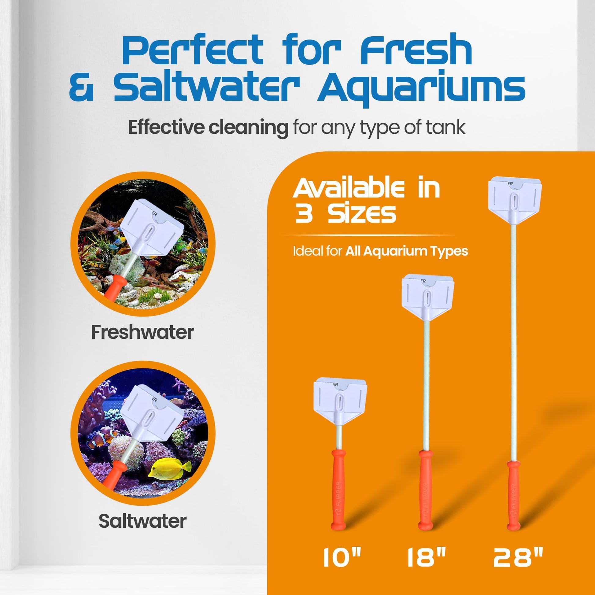 Flipper Platinum Aquarium Algae Scraper - 10’’ - Hand Held Scraper