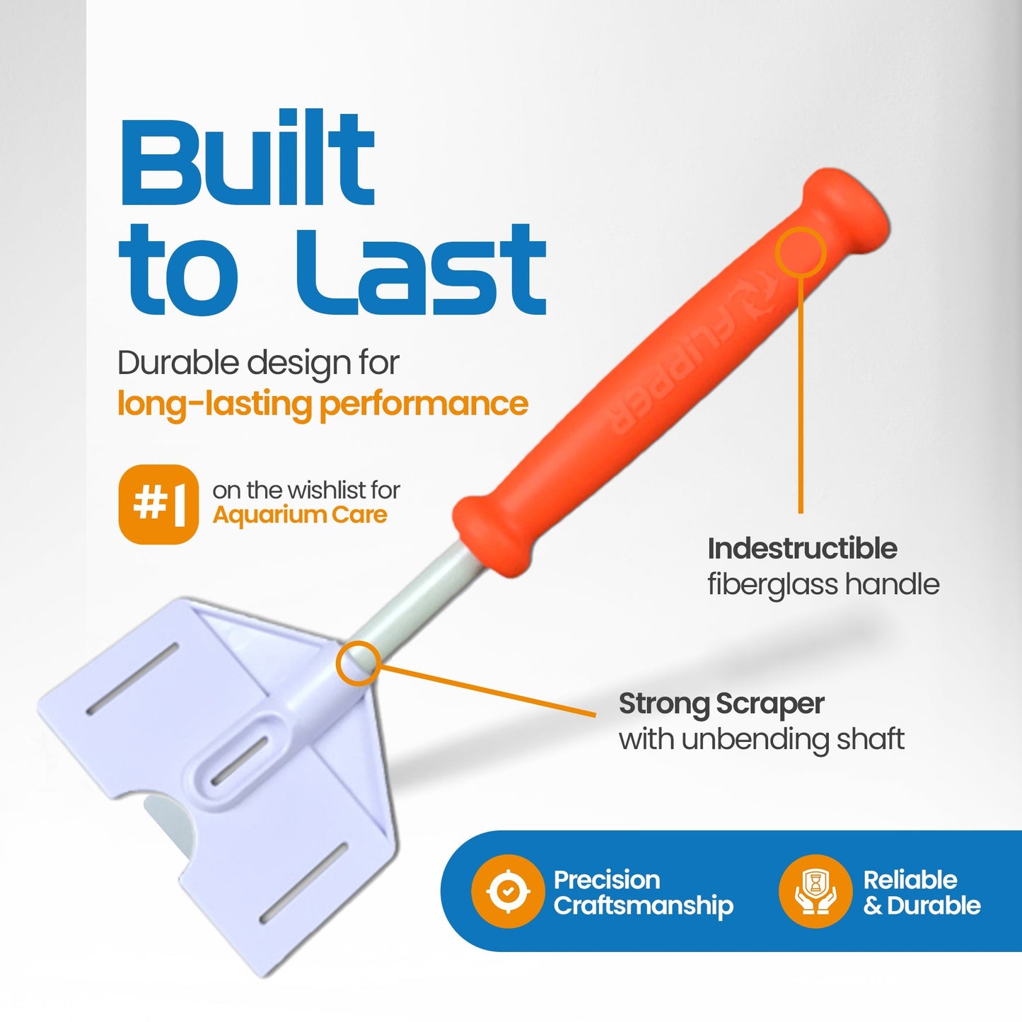 Flipper Platinum Aquarium Algae Scraper - 10’’ - Hand Held Scraper