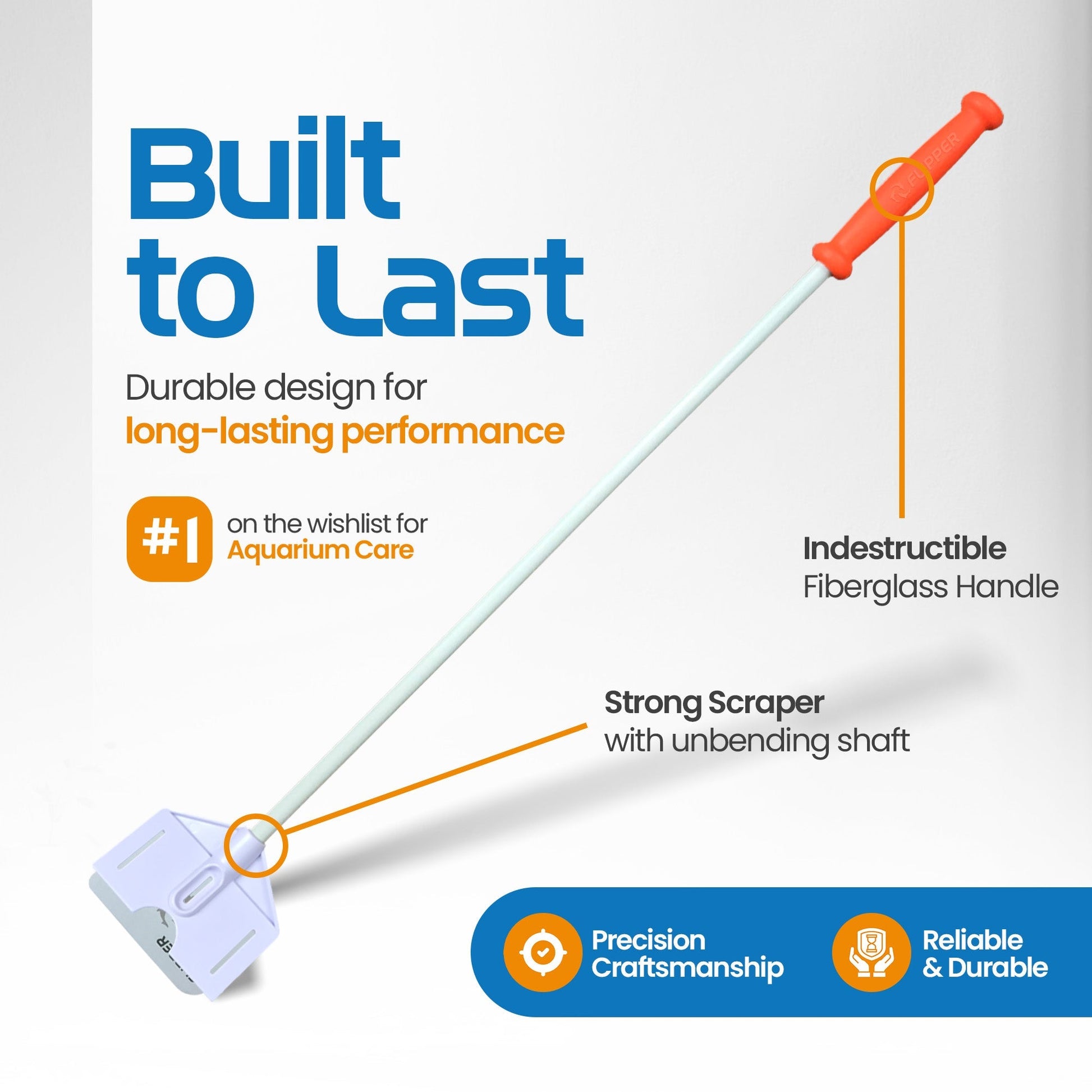 Flipper Platinum Aquarium Algae Scraper - 18’’ - Hand Held Scraper