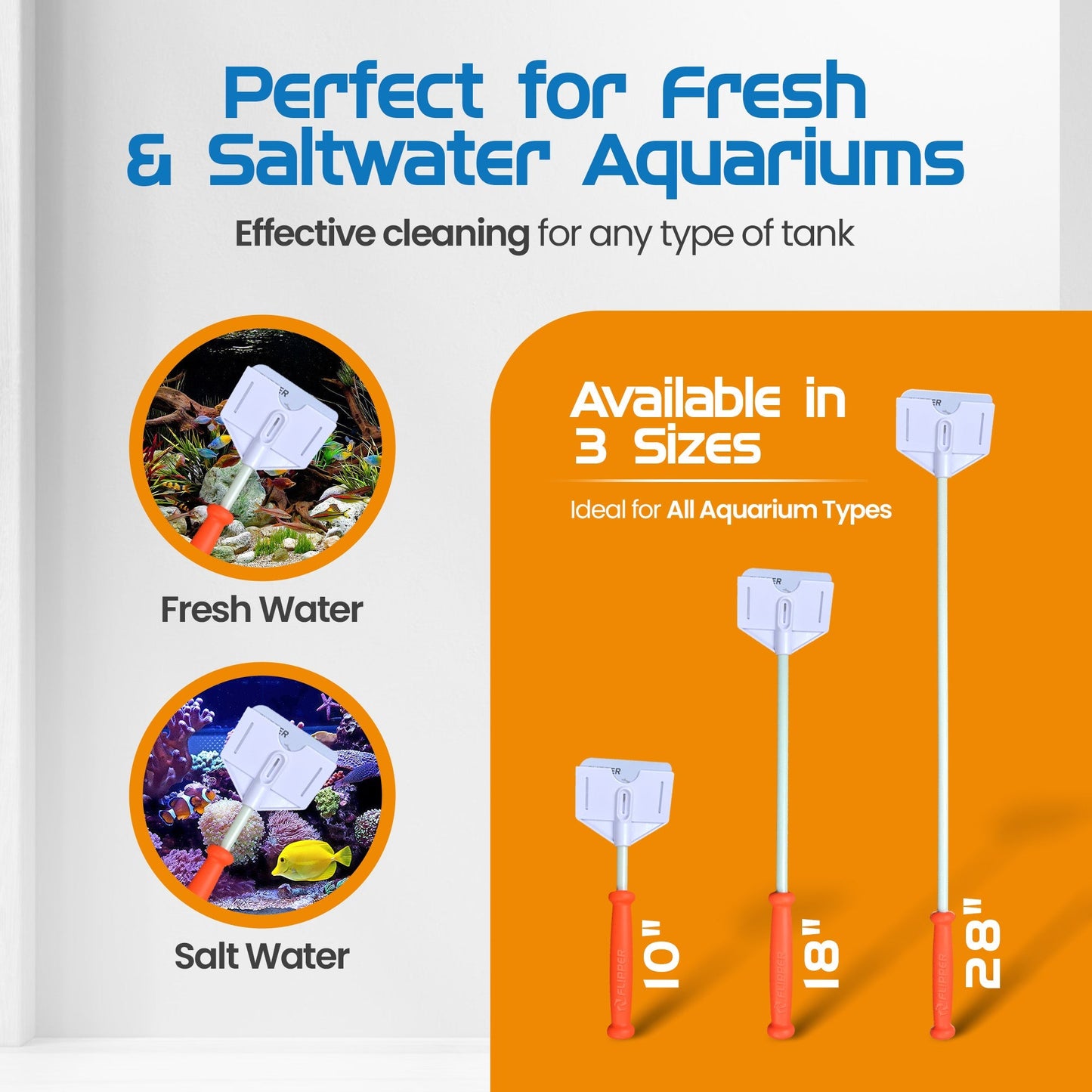 Flipper Platinum Aquarium Algae Scraper - 18’’ - Hand Held Scraper