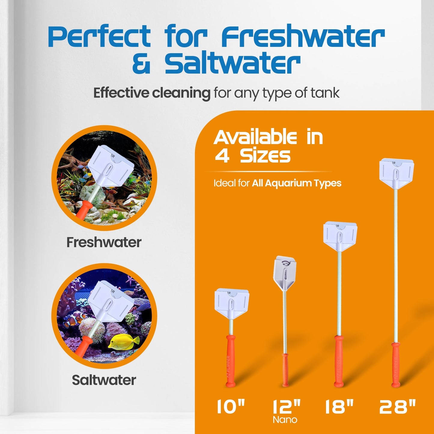 Flipper Platinum Aquarium Algae Scraper - 28’’ - Hand Held Scraper