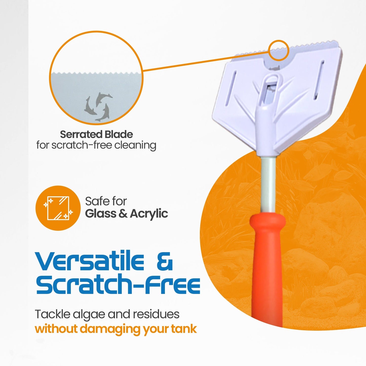 Flipper Platinum Aquarium Algae Scraper - 28’’ - Hand Held Scraper