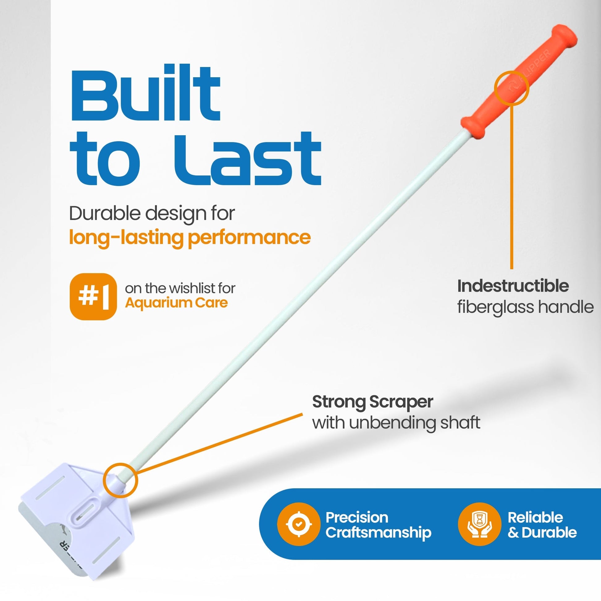 Flipper Platinum Aquarium Algae Scraper - 28’’ - Hand Held Scraper