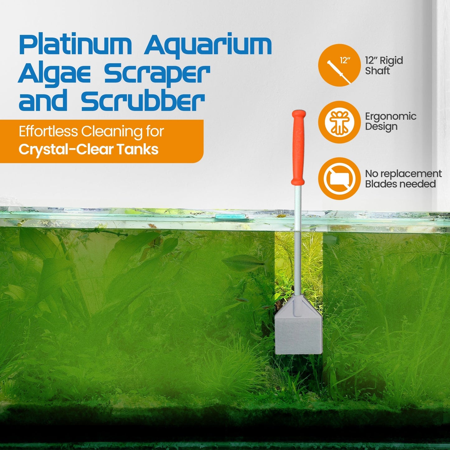 Flipper Platinum NANO Aquarium Algae Scraper 12’’ - Hand Held Scraper