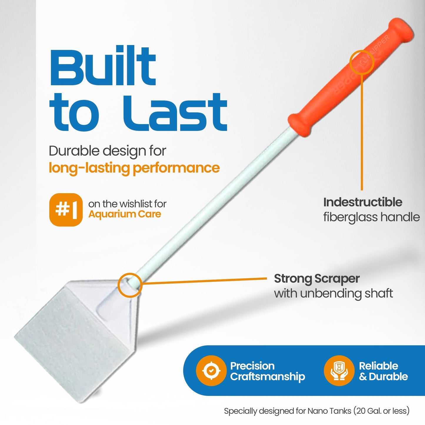 Flipper Platinum NANO Aquarium Algae Scraper 12’’ - Hand Held Scraper